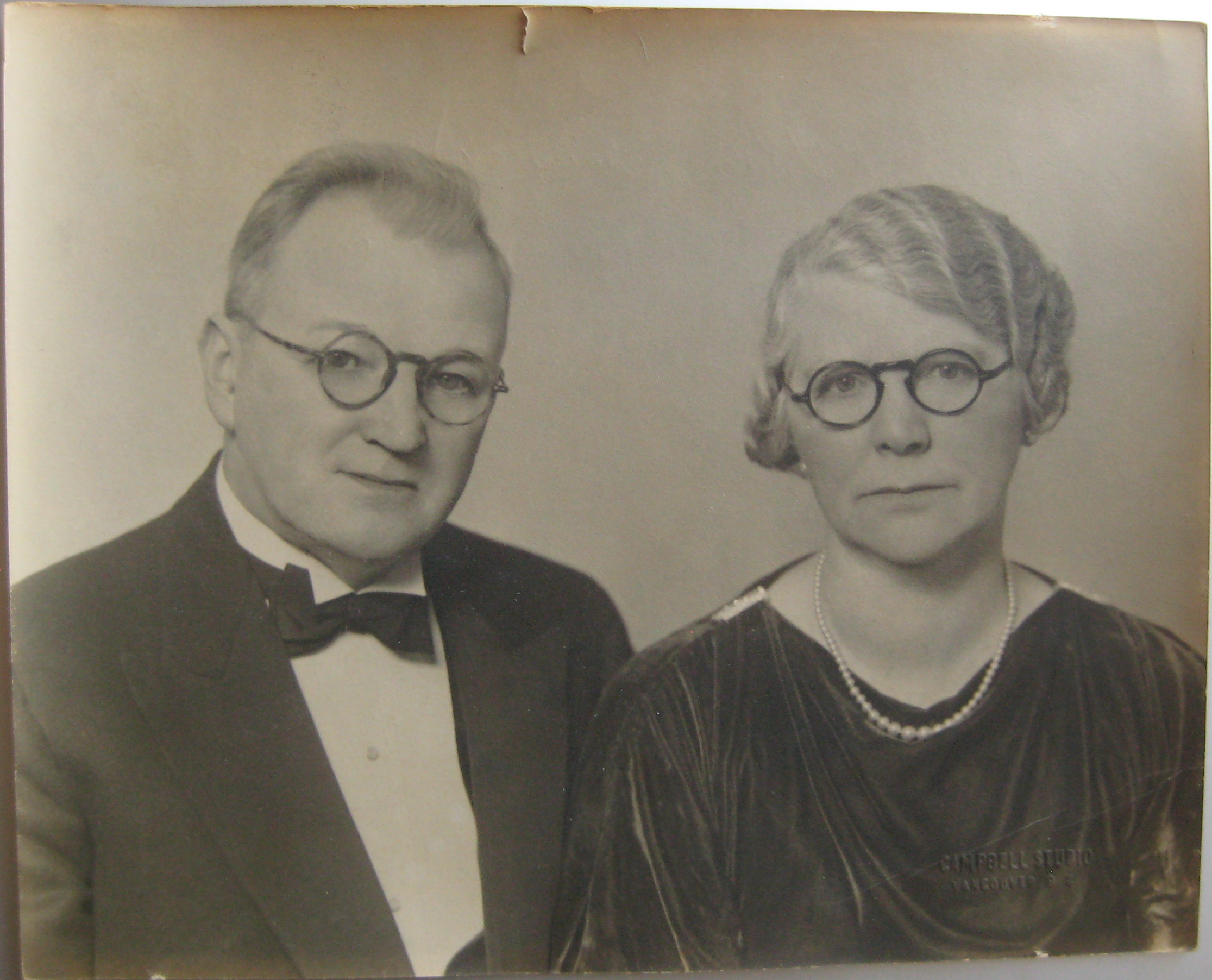 Frank and Maude (Mahoney) Dumaresq. Circa 1929 (A bit of a guess, Dad). Campbell Studio, Vancouver BC.
